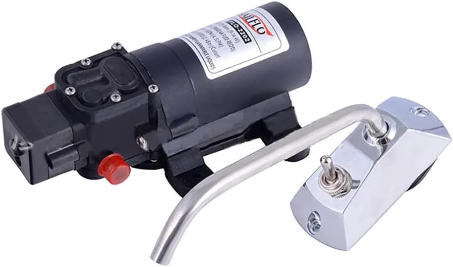 12V Pressure Diaphragm Pump with 360° Spin Faucet/Tap and Pressure Switch for Boat/Caravan Motorhome,1.1GPM 35 PSI On Demand Water Pump