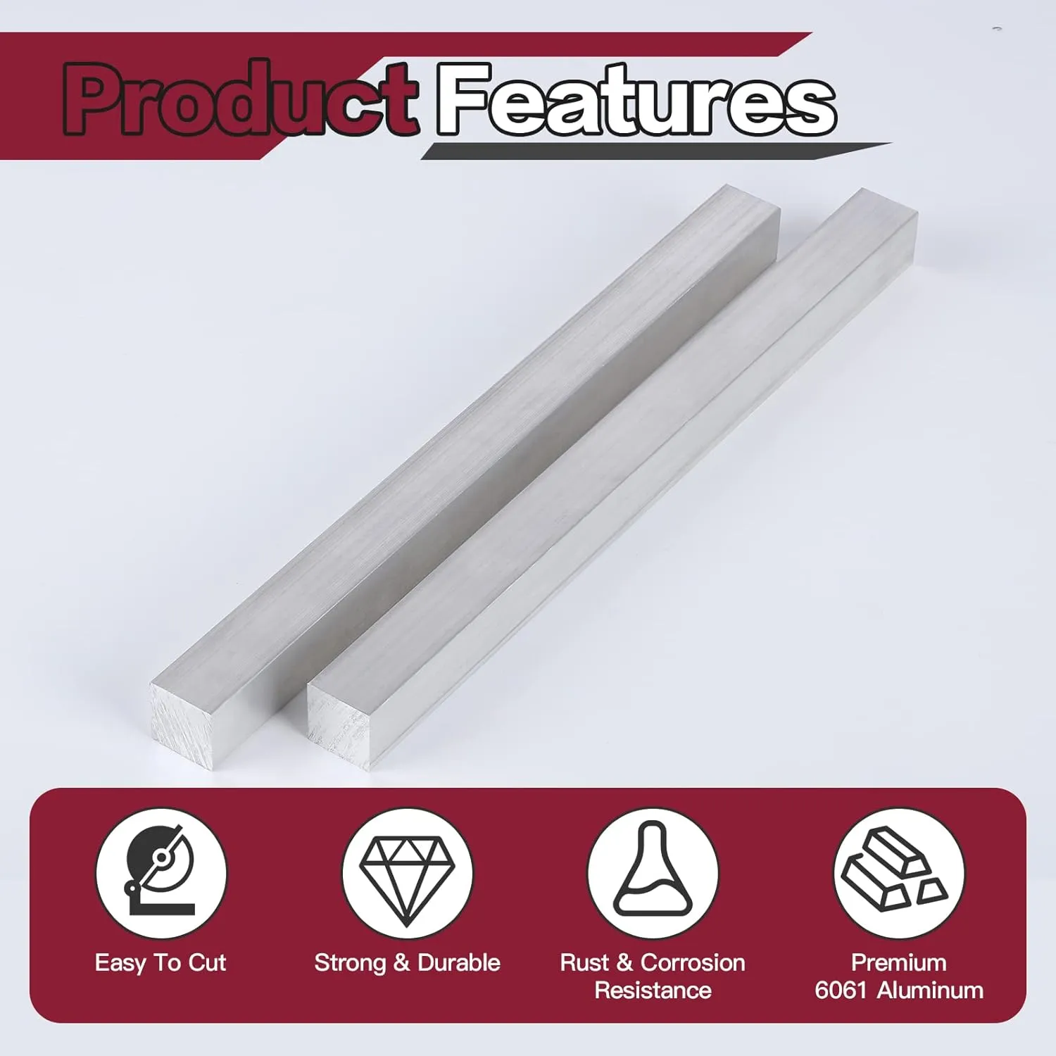 13Inch Square Aluminum Flat BAR 2 Pieces of 1"X1" 6061 General Purpose Plate,T6511 Solid New Mill Stock (1x1x13Inch, 2)