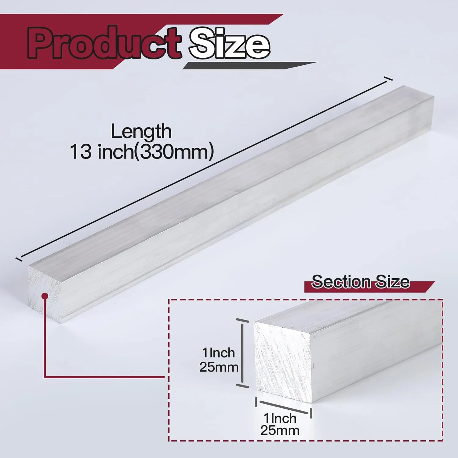 13Inch Square Aluminum Flat BAR 2 Pieces of 1"X1" 6061 General Purpose Plate,T6511 Solid New Mill Stock (1x1x13Inch, 2)