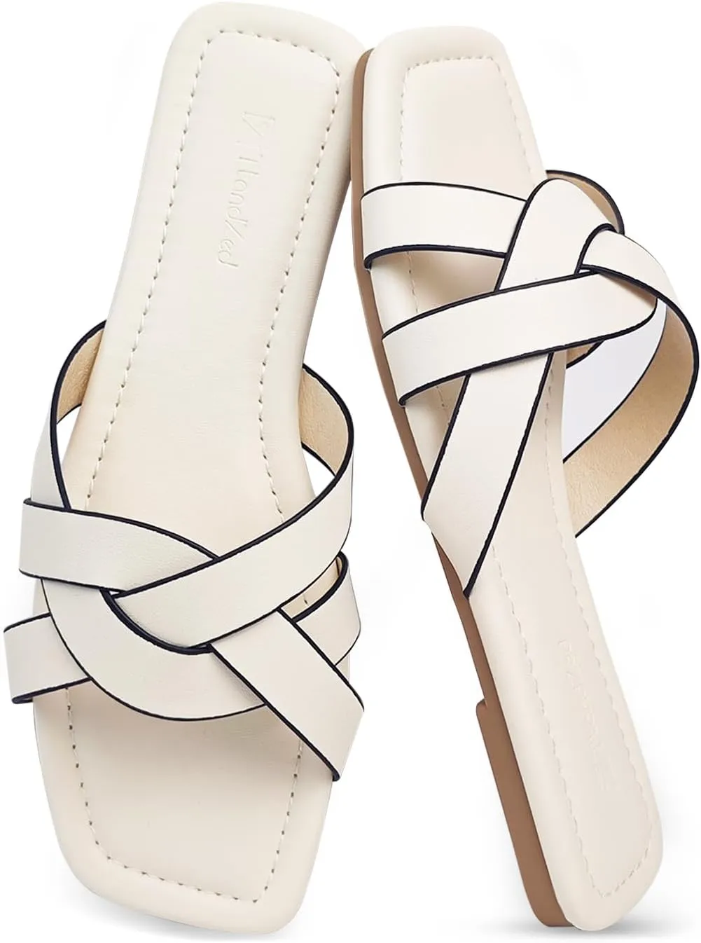 2025 Women's Sandals - Roman Braided Square Toe Flat Shoes, Comfortable Summer Beach Casual Sandals US 6-11