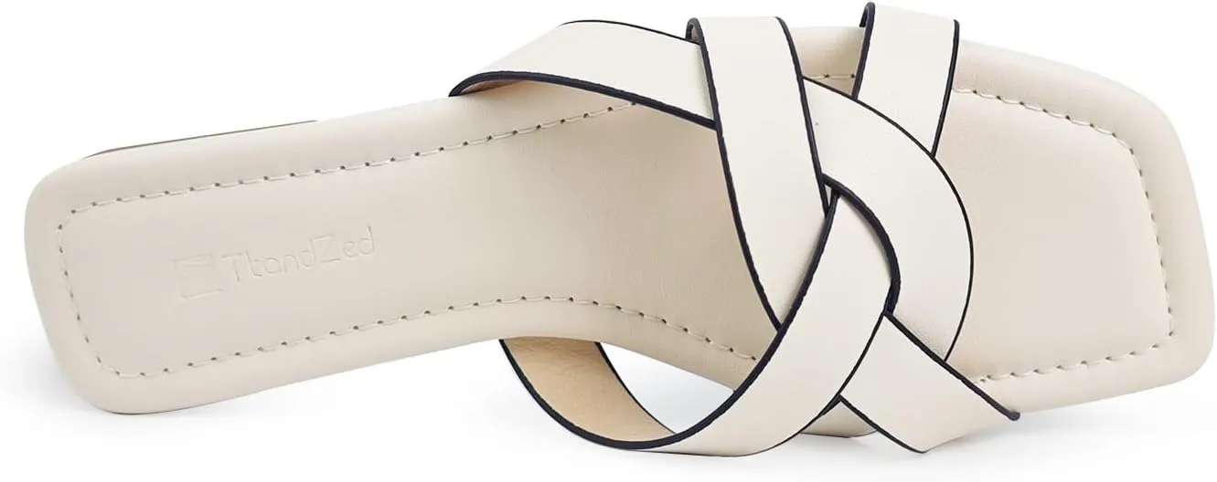 2025 Women's Sandals - Roman Braided Square Toe Flat Shoes, Comfortable Summer Beach Casual Sandals US 6-11