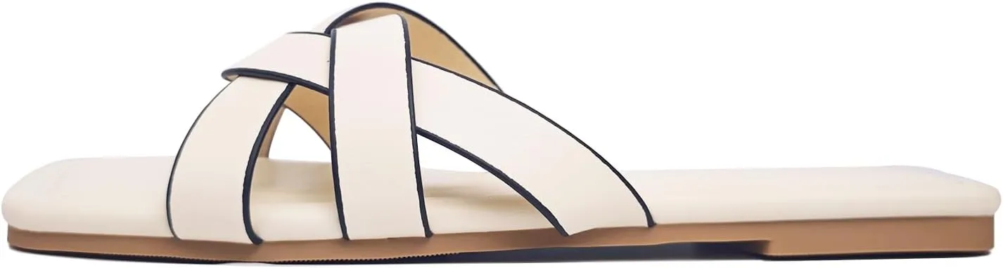 2025 Women's Sandals - Roman Braided Square Toe Flat Shoes, Comfortable Summer Beach Casual Sandals US 6-11