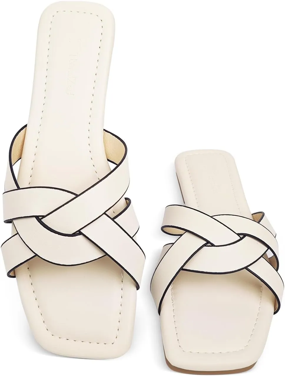 2025 Women's Sandals - Roman Braided Square Toe Flat Shoes, Comfortable Summer Beach Casual Sandals US 6-11