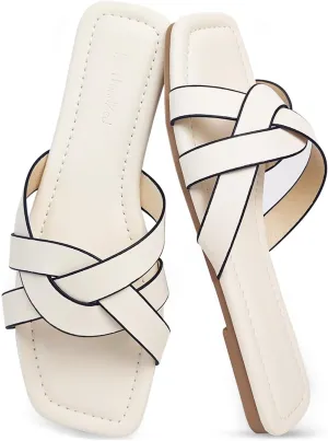 2025 Women's Sandals - Roman Braided Square Toe Flat Shoes, Comfortable Summer Beach Casual Sandals US 6-11