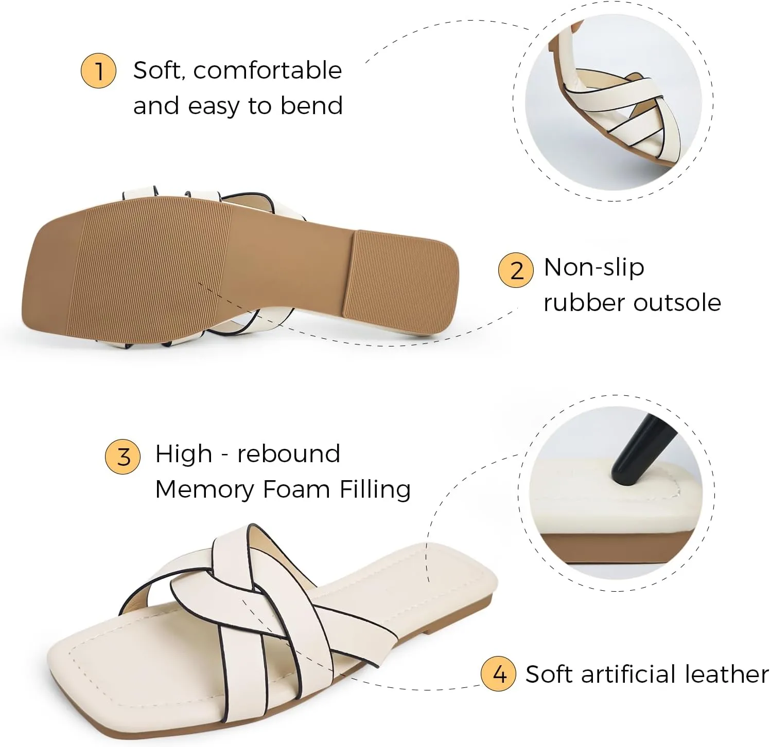 2025 Women's Sandals - Roman Braided Square Toe Flat Shoes, Comfortable Summer Beach Casual Sandals US 6-11