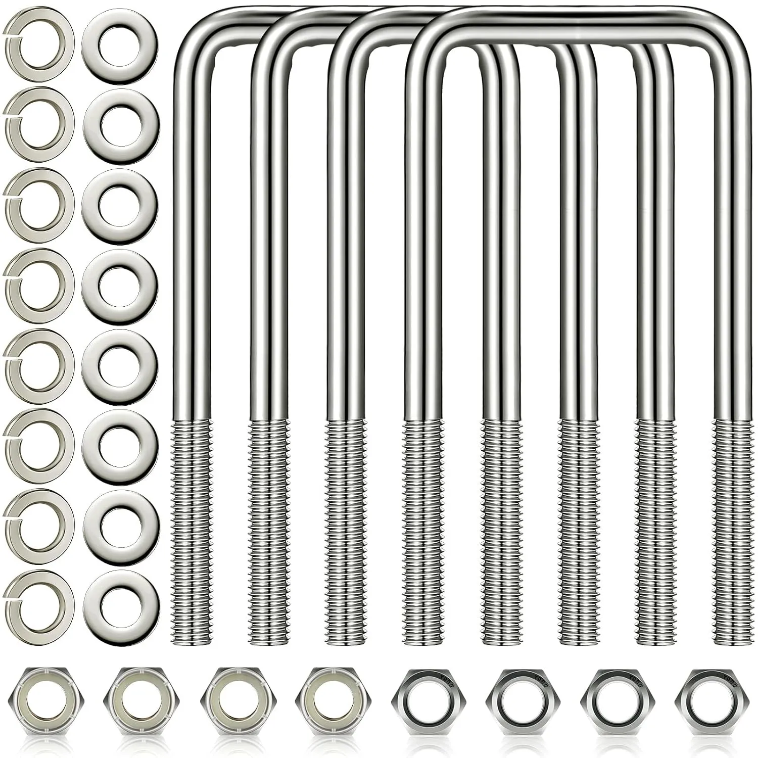 4 Pcs Hotop 304 Stainless Steel Square U-Bolt Boat Trailer U-Bolts with Washers and Nuts l Heavy Duty U Bolt for Sailboat Trailer Automobiles Industrial Part (1/2 D x 3 1/16 W x 7 5/16 Inch)