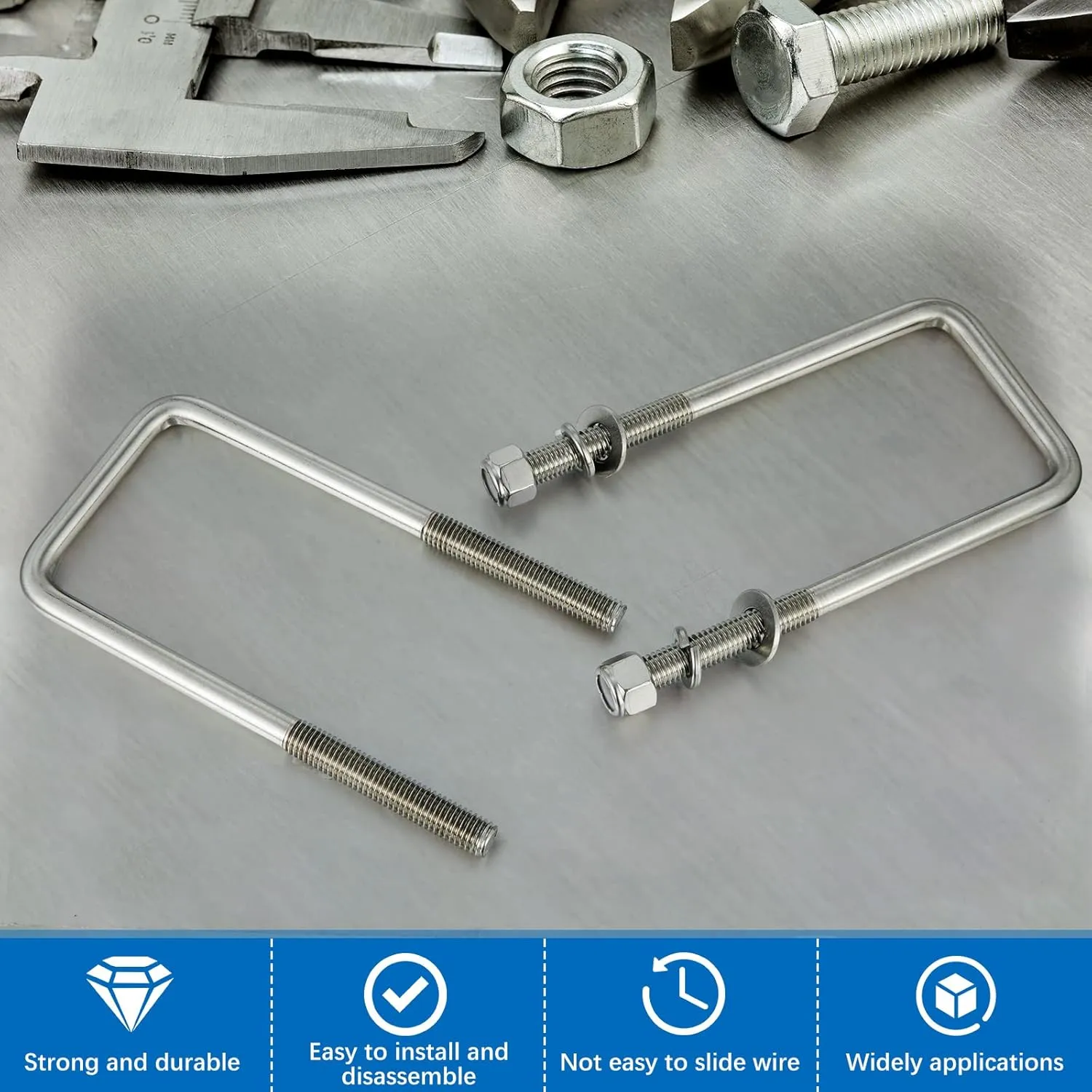 4 Pcs Hotop 304 Stainless Steel Square U-Bolt Boat Trailer U-Bolts with Washers and Nuts l Heavy Duty U Bolt for Sailboat Trailer Automobiles Industrial Part (1/2 D x 3 1/16 W x 7 5/16 Inch)