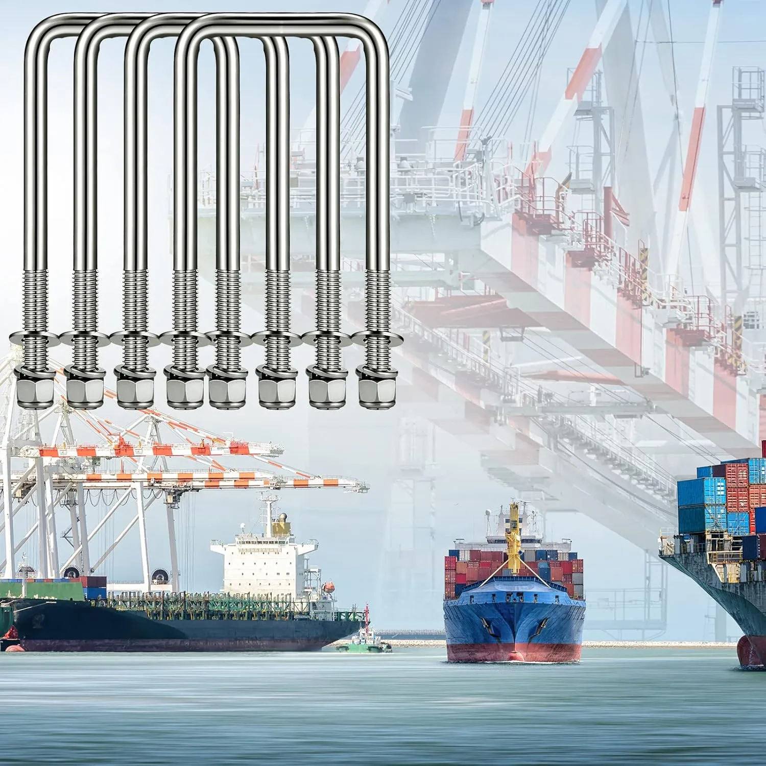 4 Pcs Hotop 304 Stainless Steel Square U-Bolt Boat Trailer U-Bolts with Washers and Nuts l Heavy Duty U Bolt for Sailboat Trailer Automobiles Industrial Part (1/2 D x 3 1/16 W x 7 5/16 Inch)