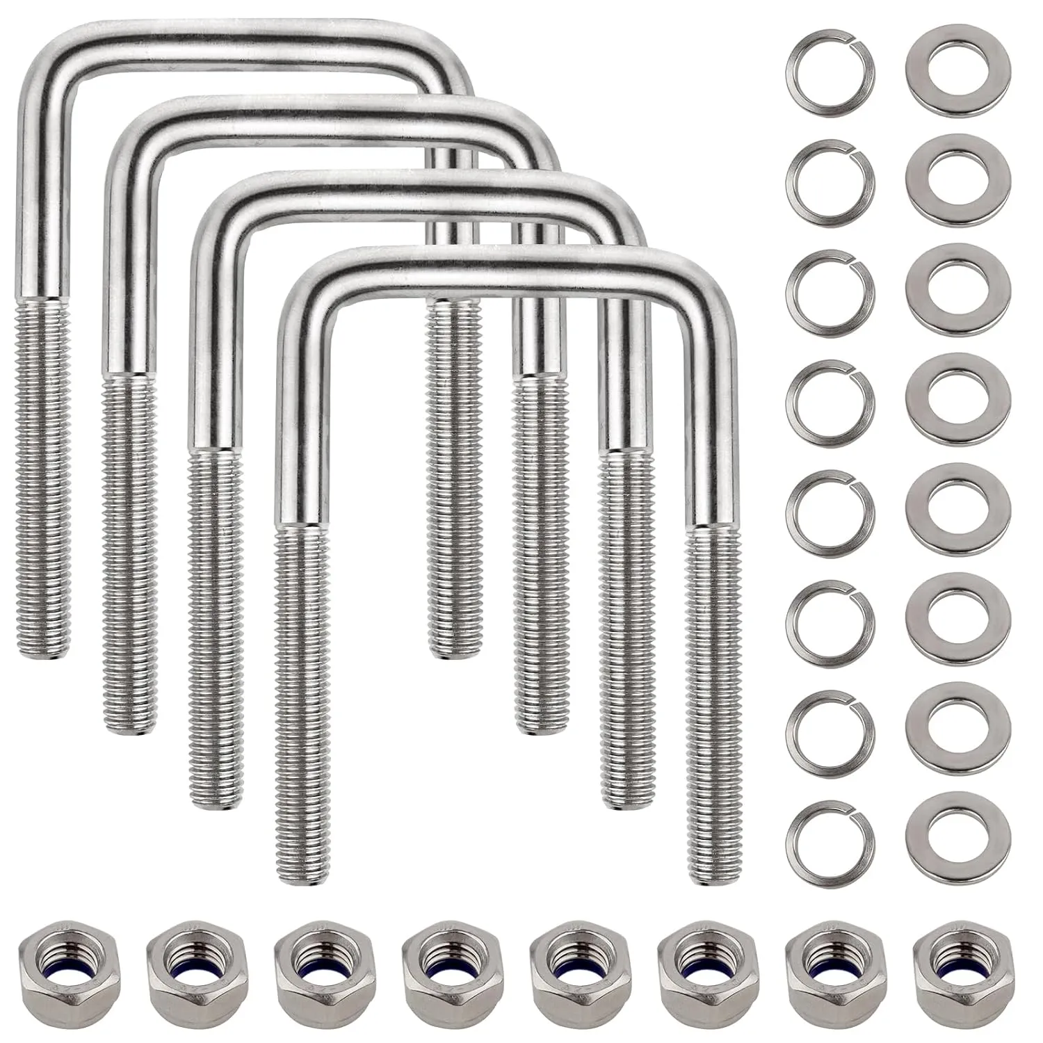 4 Set Stainless Steel Square U Bolt Kit for Boat Trailer, Heavy Duty U-Bolt with Nuts and Frame Plate for Automobiles Trailer, Ski Boat, and Sailboat Trailer (1/2" D x 3-1/16"W x 5-5/16"L)