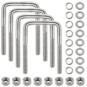 4 Set Stainless Steel Square U Bolt Kit for Boat Trailer, Heavy Duty U-Bolt with Nuts and Frame Plate for Automobiles Trailer, Ski Boat, and Sailboat Trailer (1/2" D x 3-1/16"W x 5-5/16"L)