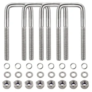 4 Sets 304 Stainless Steel Square U-Bolt Kits, Heavy Duty U-Bolt with Nuts,Flat and Lock Washers for Boat Trailers,Automobiles Trailers,Ski Boats,and Sailboat Trailers (1/2" D x 2-1/16" W x 4-3/4" L)