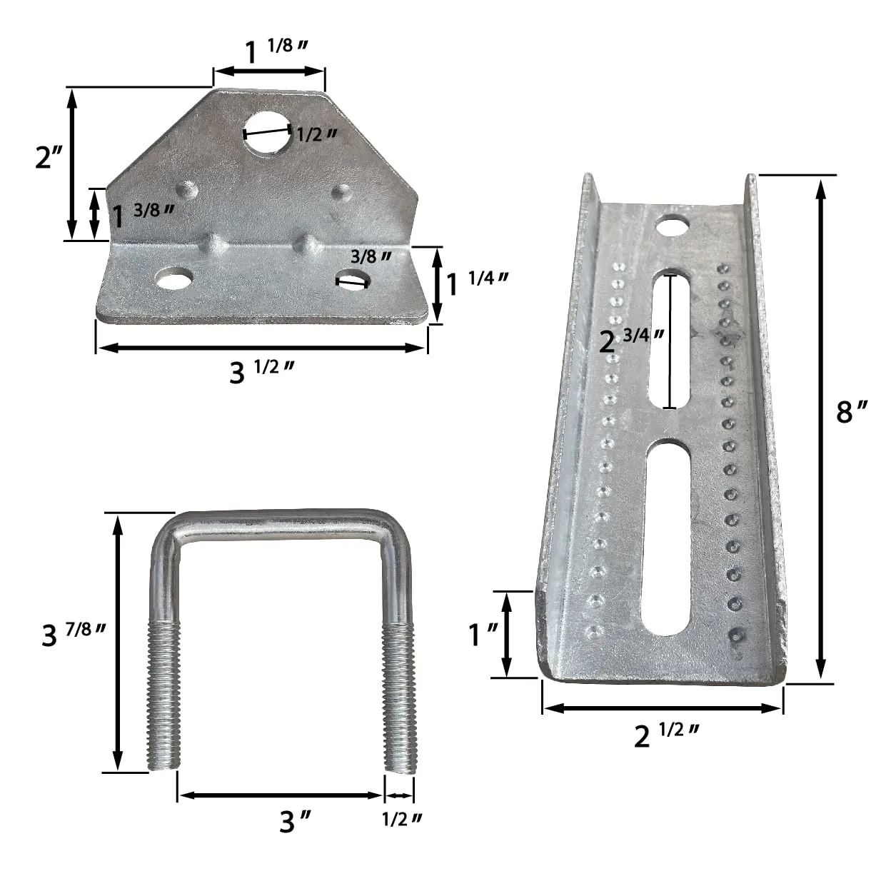 8 Pack 8" Galvanized Swivel Top Bunk Bracket Kit with Hardware for Boat Trailer, fits 2x3 Cross Members, Heavy Duty (8 Pack)