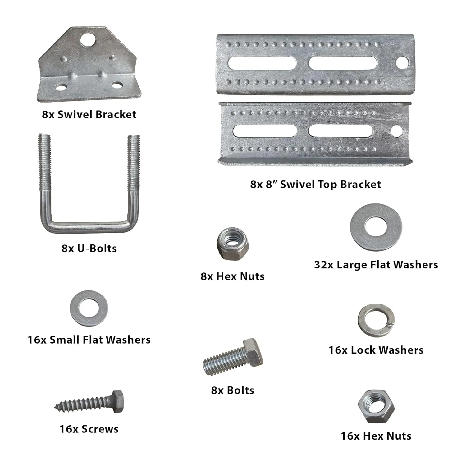 8 Pack 8" Galvanized Swivel Top Bunk Bracket Kit with Hardware for Boat Trailer, fits 2x3 Cross Members, Heavy Duty (8 Pack)