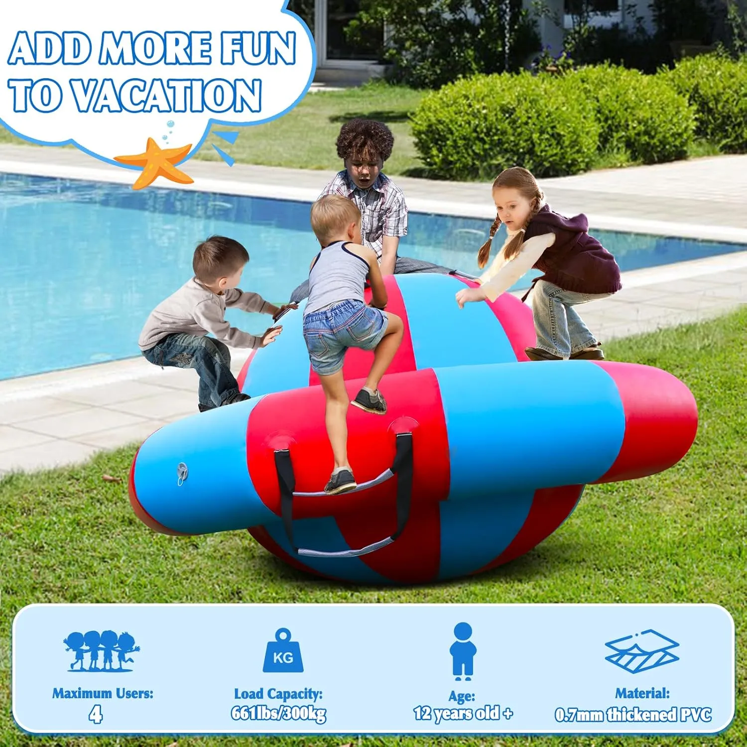 8.2FT Inflatable Dome Rocker Bouncer, Inflatable Balance Giant Roll and Play Seesaw Rocker, Max Weight 660 LBS, 5 Handles, 600W Air Pump, Inflatable Bouncer Holds Up to 4, Outdoor and Indoor,Water