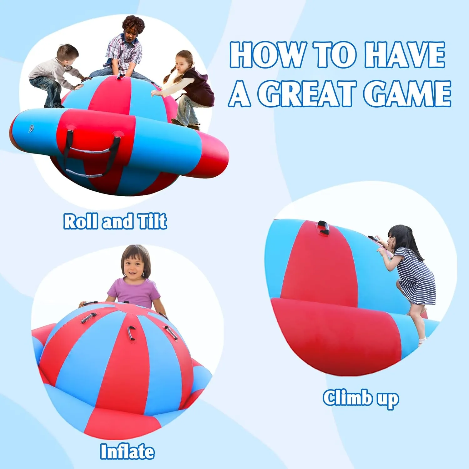 8.2FT Inflatable Dome Rocker Bouncer, Inflatable Balance Giant Roll and Play Seesaw Rocker, Max Weight 660 LBS, 5 Handles, 600W Air Pump, Inflatable Bouncer Holds Up to 4, Outdoor and Indoor,Water