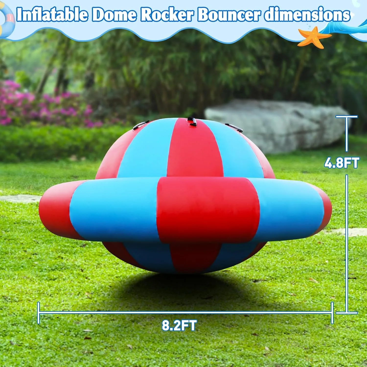 8.2FT Inflatable Dome Rocker Bouncer, Inflatable Balance Giant Roll and Play Seesaw Rocker, Max Weight 660 LBS, 5 Handles, 600W Air Pump, Inflatable Bouncer Holds Up to 4, Outdoor and Indoor,Water