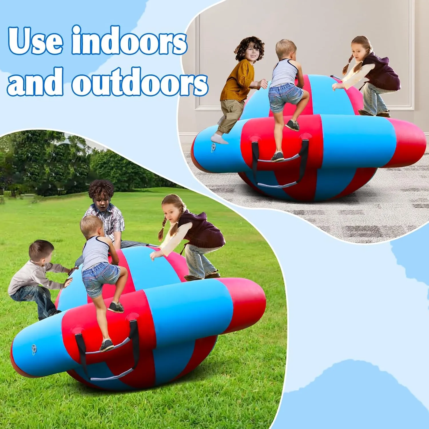 8.2FT Inflatable Dome Rocker Bouncer, Inflatable Balance Giant Roll and Play Seesaw Rocker, Max Weight 660 LBS, 5 Handles, 600W Air Pump, Inflatable Bouncer Holds Up to 4, Outdoor and Indoor,Water
