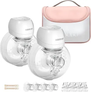 ABP-1508 Hands Free Breast Pump Wearable with Storage Bag, Wearable Breastfeeding Pump Strong Suction, Low Noise, 3 Modes 9 Levels, with 21/24mm Insert/Flange, 2 Pack (White)