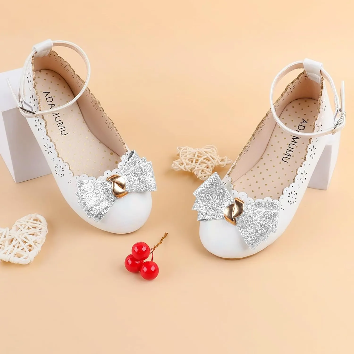 ADAMUMU Toddler Dress Shoes Flower Girl Shoes for Weeding Cute Toddler Mary Jane Shoes Lace Flore Ballet Flat for Walking, Jumping