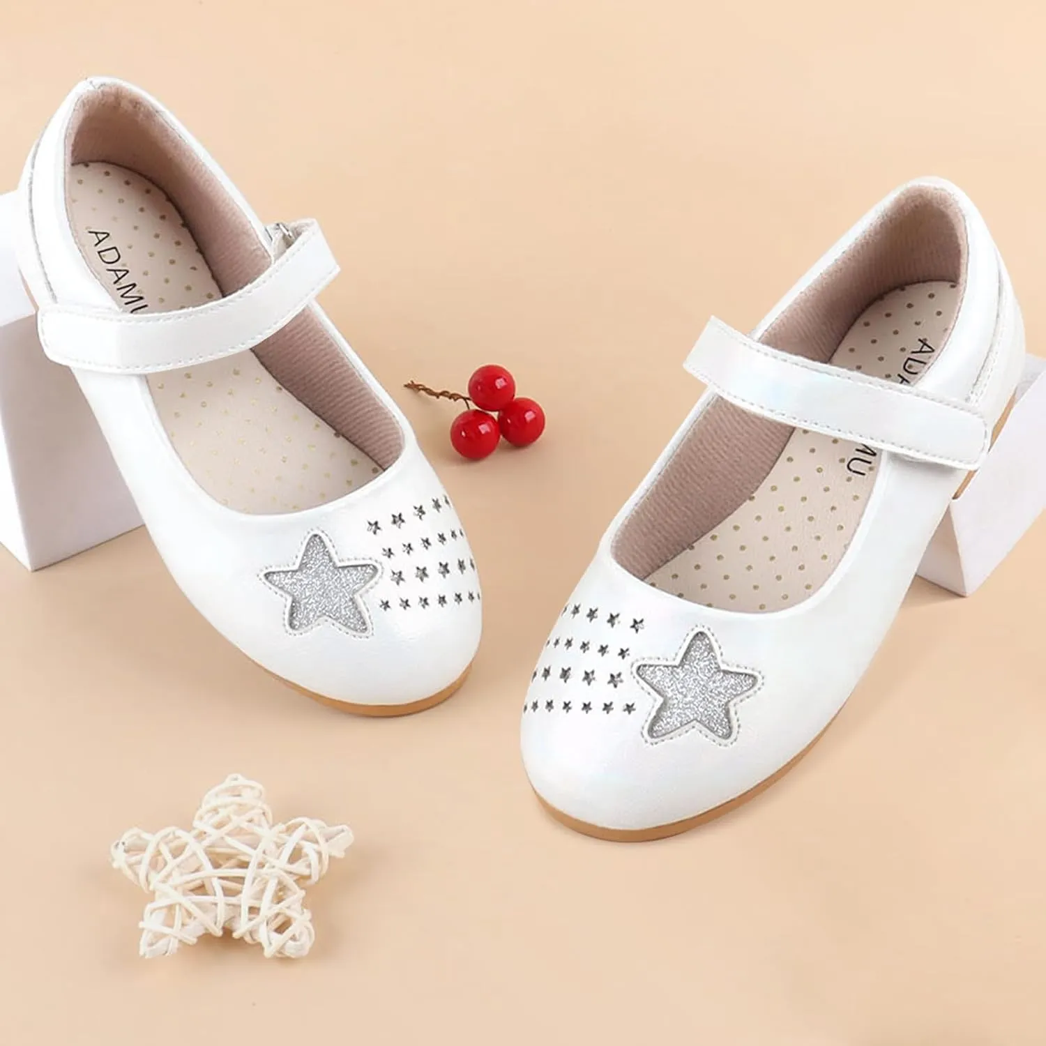 ADAMUMU Toddler Dress Shoes Flower Girl Shoes for Weeding Cute Toddler Mary Jane Shoes Lace Flore Ballet Flat for Walking, Jumping