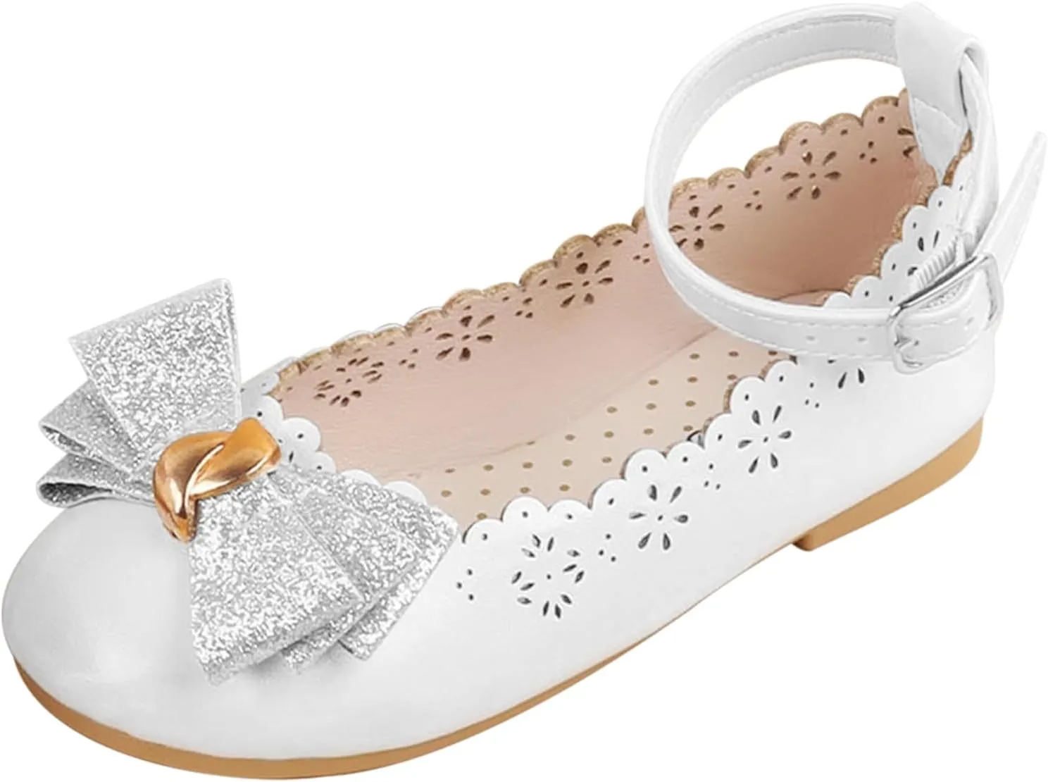 ADAMUMU Toddler Dress Shoes Flower Girl Shoes for Weeding Cute Toddler Mary Jane Shoes Lace Flore Ballet Flat for Walking, Jumping