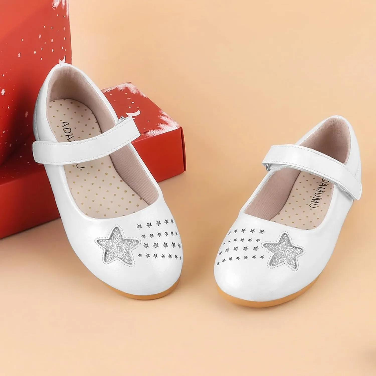 ADAMUMU Toddler Dress Shoes Flower Girl Shoes for Weeding Cute Toddler Mary Jane Shoes Lace Flore Ballet Flat for Walking, Jumping