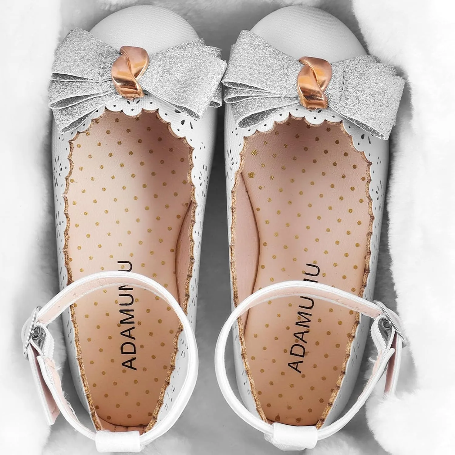 ADAMUMU Toddler Dress Shoes Flower Girl Shoes for Weeding Cute Toddler Mary Jane Shoes Lace Flore Ballet Flat for Walking, Jumping