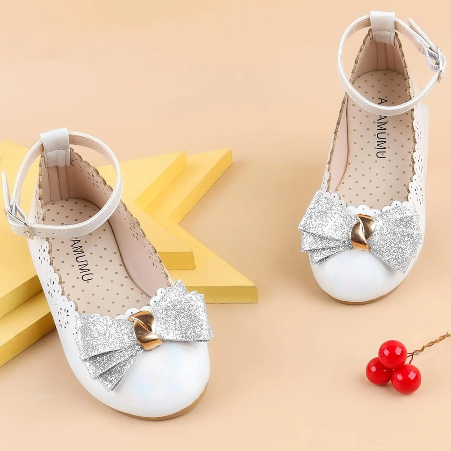ADAMUMU Toddler Dress Shoes Flower Girl Shoes for Weeding Cute Toddler Mary Jane Shoes Lace Flore Ballet Flat for Walking, Jumping