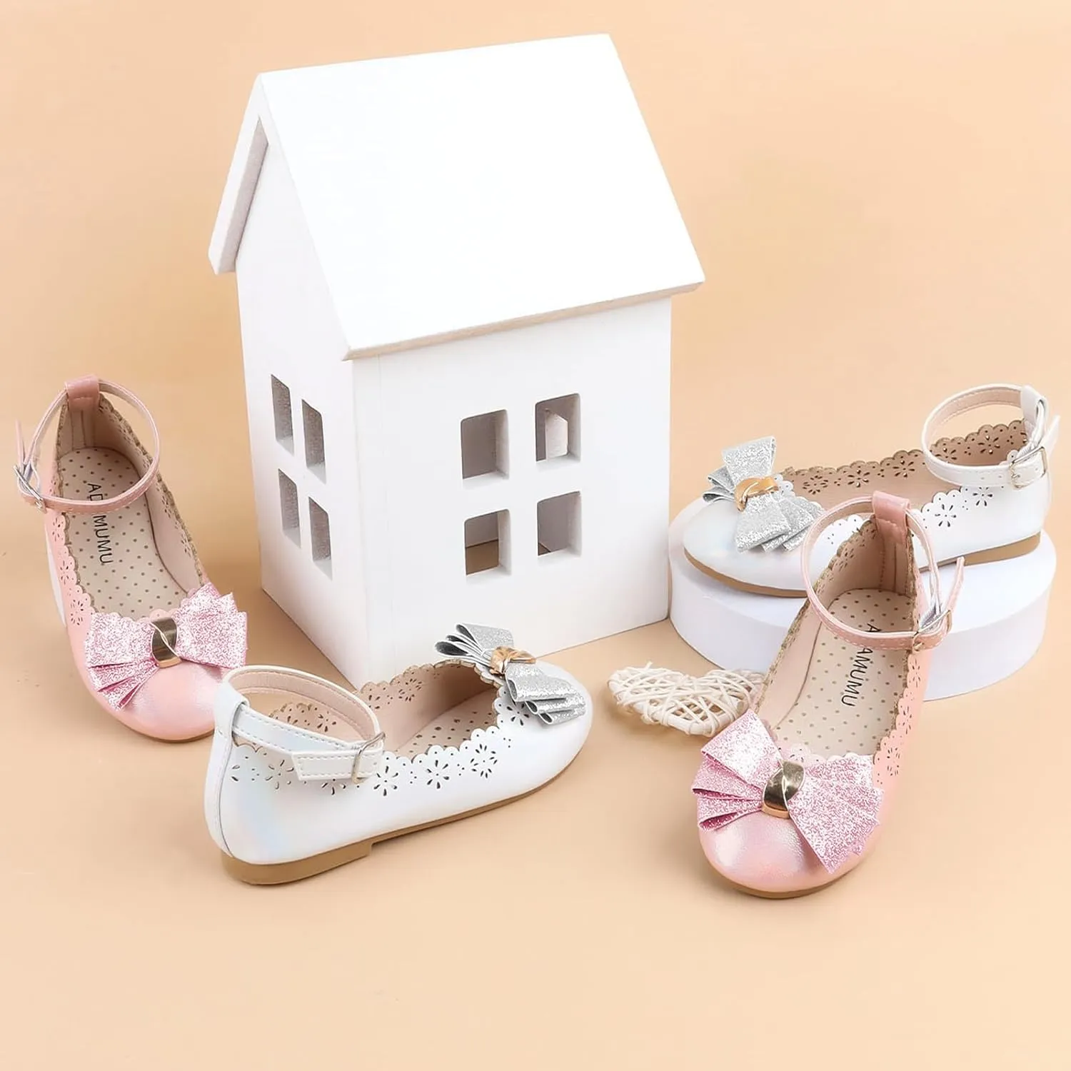 ADAMUMU Toddler Dress Shoes Flower Girl Shoes for Weeding Cute Toddler Mary Jane Shoes Lace Flore Ballet Flat for Walking, Jumping
