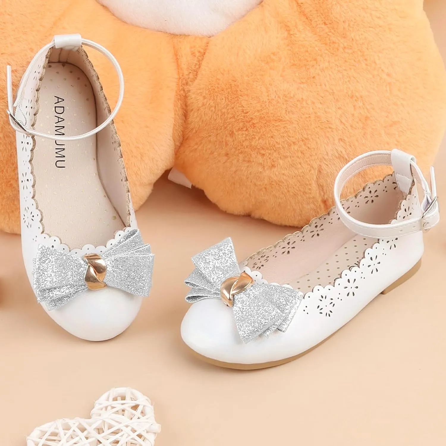 ADAMUMU Toddler Dress Shoes Flower Girl Shoes for Weeding Cute Toddler Mary Jane Shoes Lace Flore Ballet Flat for Walking, Jumping