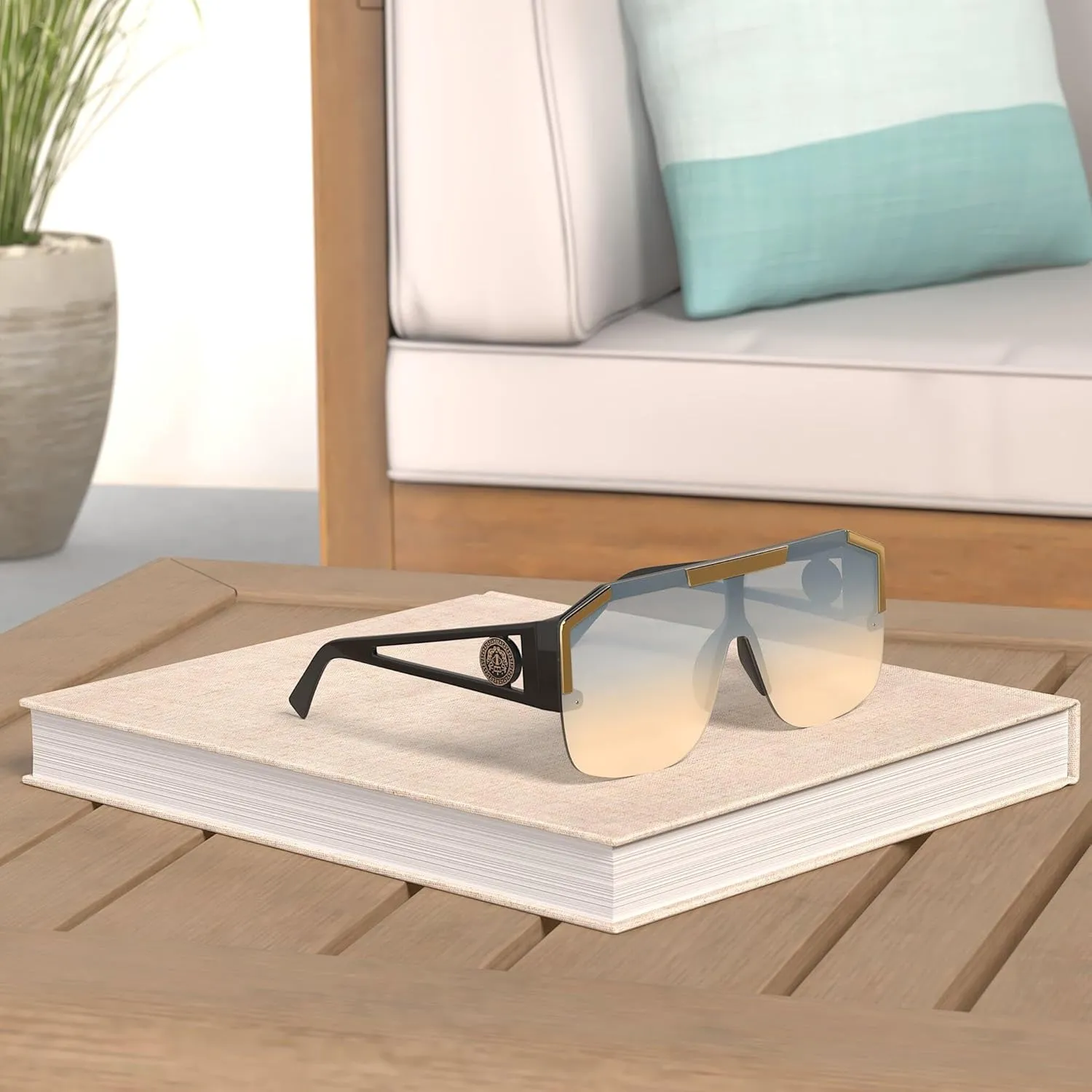 AIEYEZO Square Oversized Sunglasses Flat Top Shield Sun Glasses for Men Women One Lens Square Shades