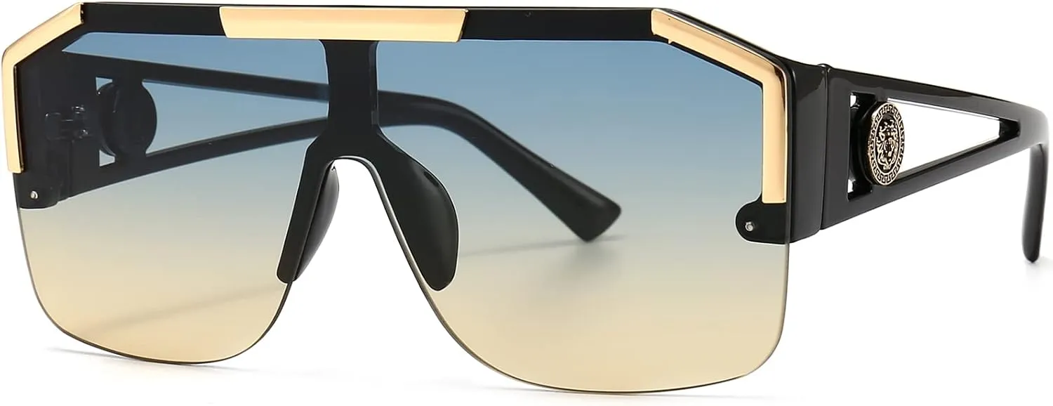 AIEYEZO Square Oversized Sunglasses Flat Top Shield Sun Glasses for Men Women One Lens Square Shades