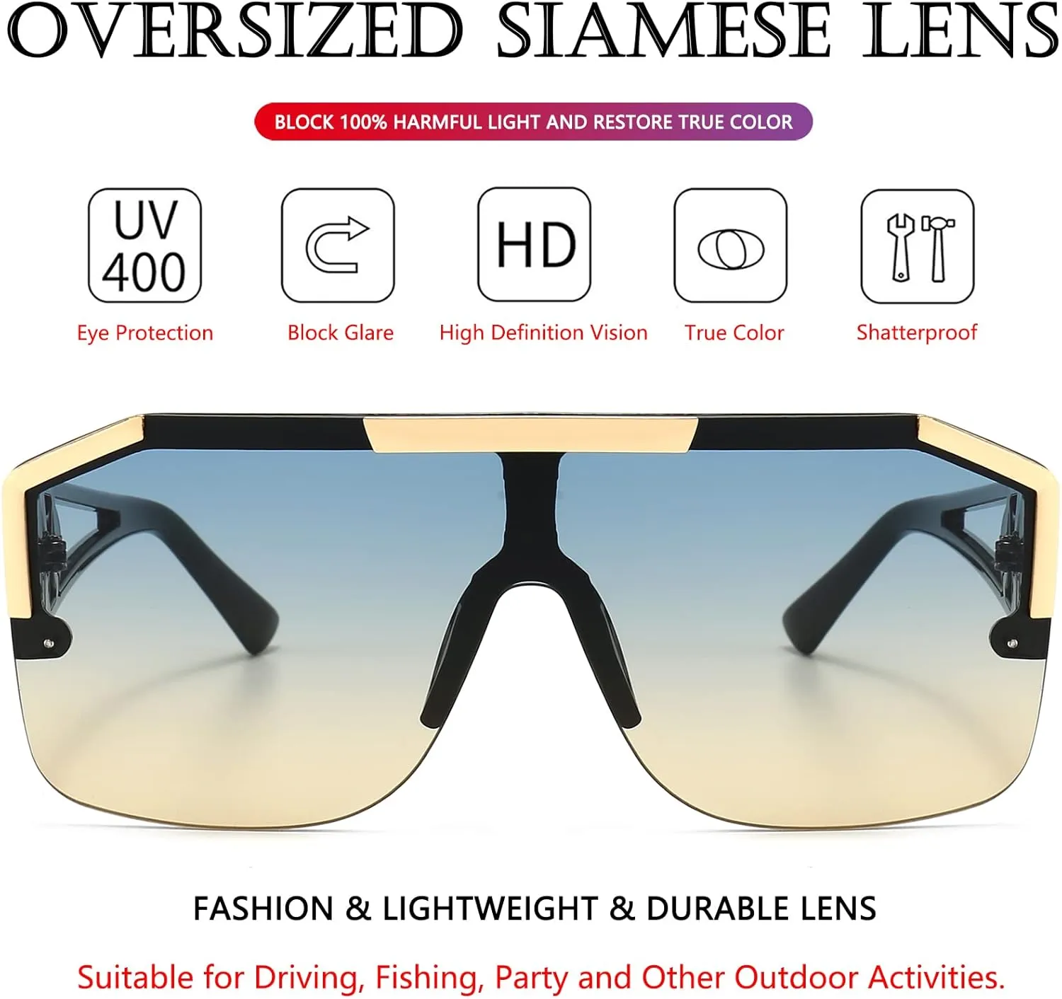 AIEYEZO Square Oversized Sunglasses Flat Top Shield Sun Glasses for Men Women One Lens Square Shades
