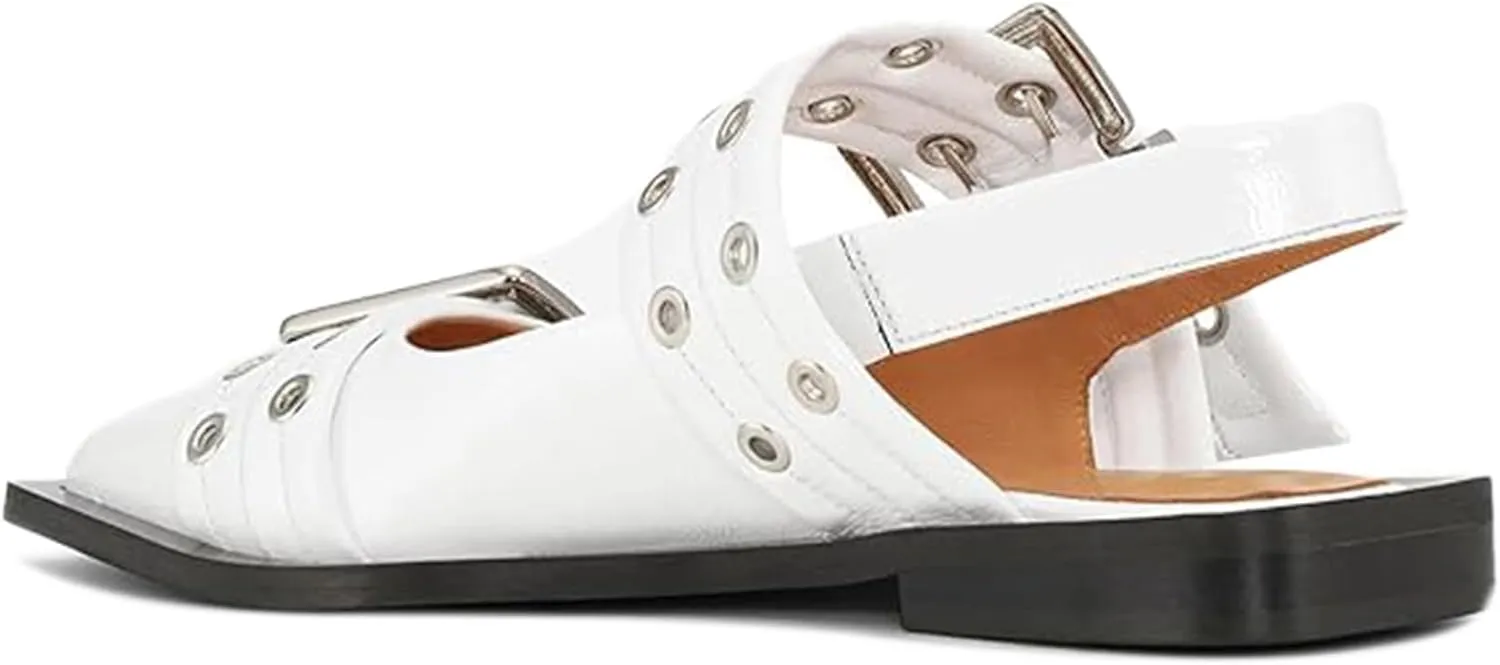 Aimery Women Buckle Ballet Flats Pointed Toe Slingback Wide Flat Casual Comfortable Ballerina Block Heel Shoes
