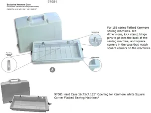 Alphasew/Kenmore 97081 Hard Case, 16.75x7.125" Opening for Old Square Corner Flatbed Sewing Machine, Pre-1980 Sears Kenmore 158. Models, Pre-1960 White Domestic Rotary