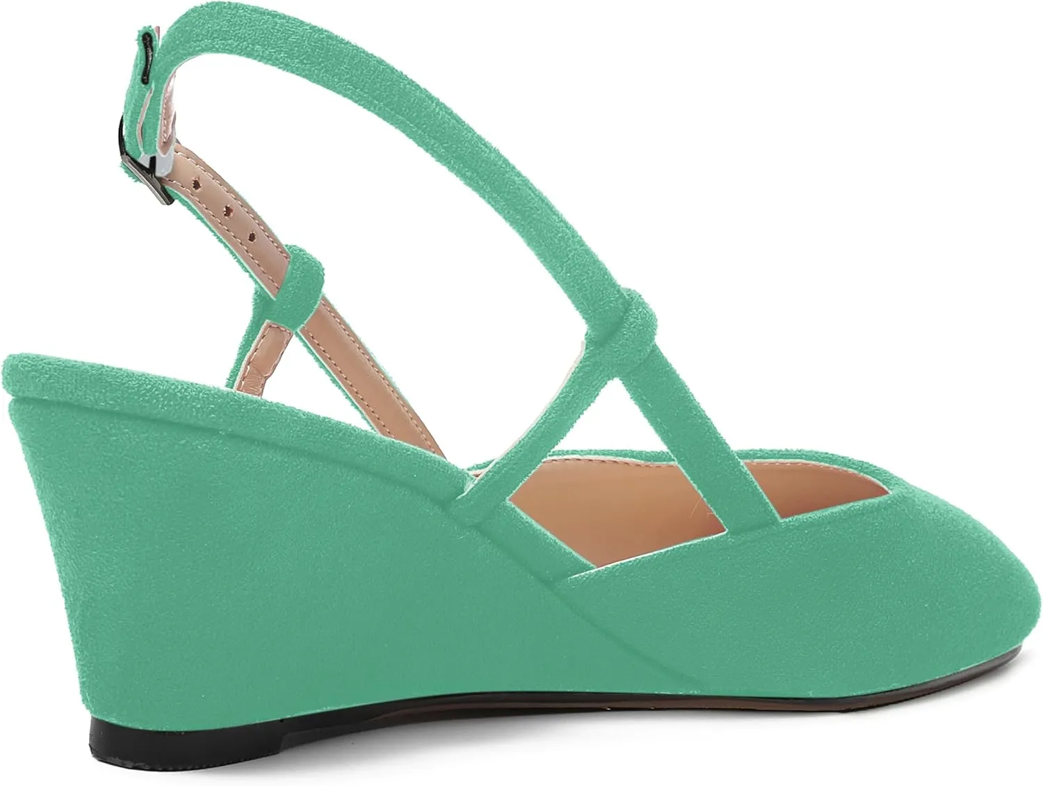 AMBELIGHT Womens Fashion Buckle Square Toe Solid Party Suede Adjustable Strap Wedge Low Heel Pumps Shoes 2 Inch
