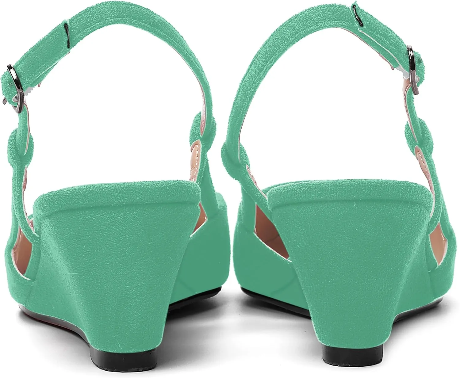 AMBELIGHT Womens Fashion Buckle Square Toe Solid Party Suede Adjustable Strap Wedge Low Heel Pumps Shoes 2 Inch
