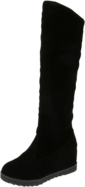AMDBEL Boots for Women Knee High Wide Calf Boots Sexy Wedge Heel Boots Fashion Slip on Suede Long Boots Fall Winter Shoes