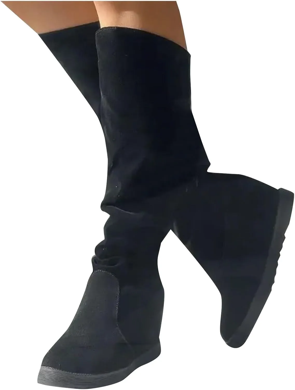 AMDBEL Boots for Women Knee High Wide Calf Boots Sexy Wedge Heel Boots Fashion Slip on Suede Long Boots Fall Winter Shoes