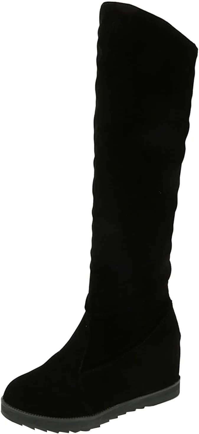 AMDBEL Boots for Women Knee High Wide Calf Boots Sexy Wedge Heel Boots Fashion Slip on Suede Long Boots Fall Winter Shoes