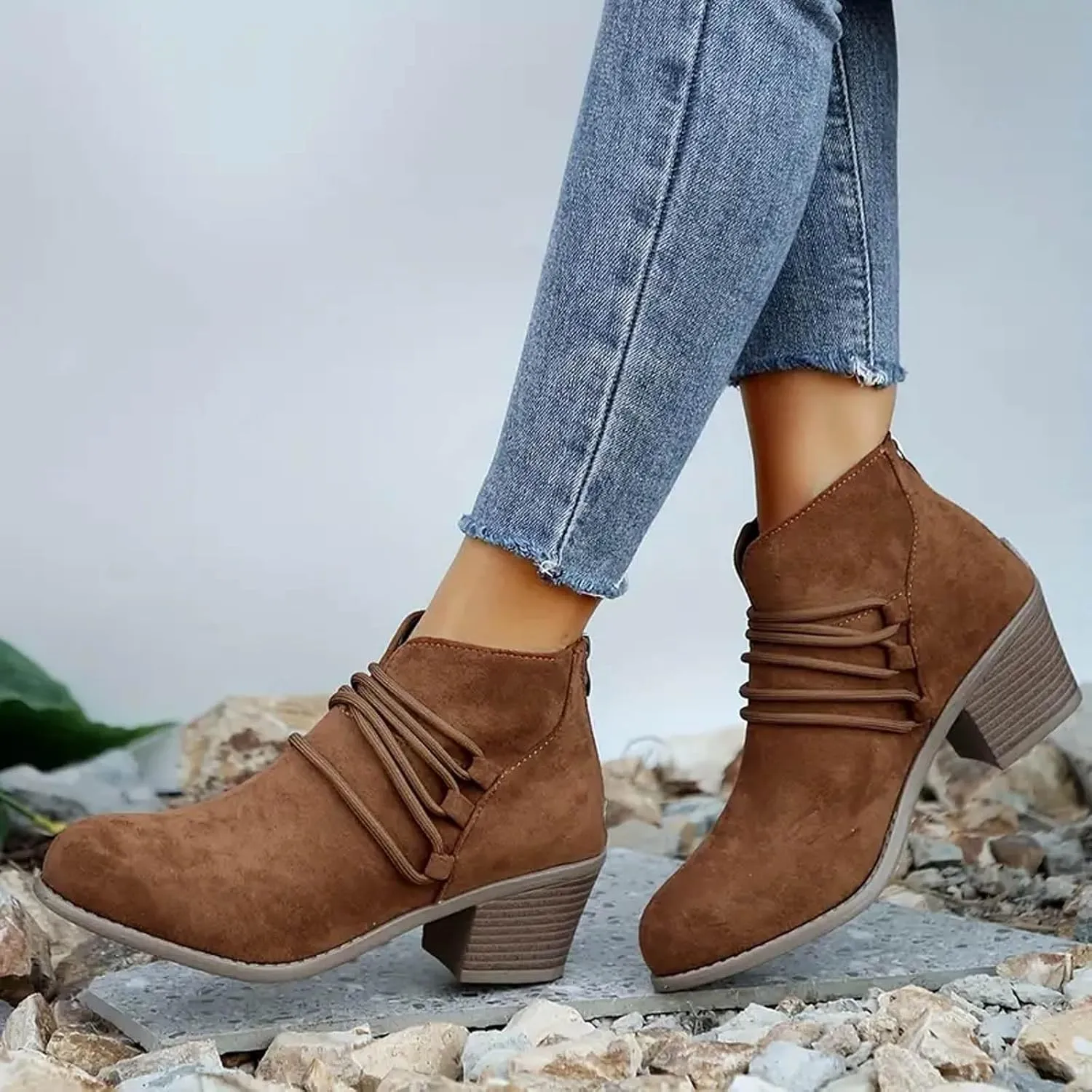 AMDBEL Fall Boots for Women 2024 Ankle Booties Fashion Low Heel Side Zipper Pointd Toe Suede Fall Winter Short Boots Shoes