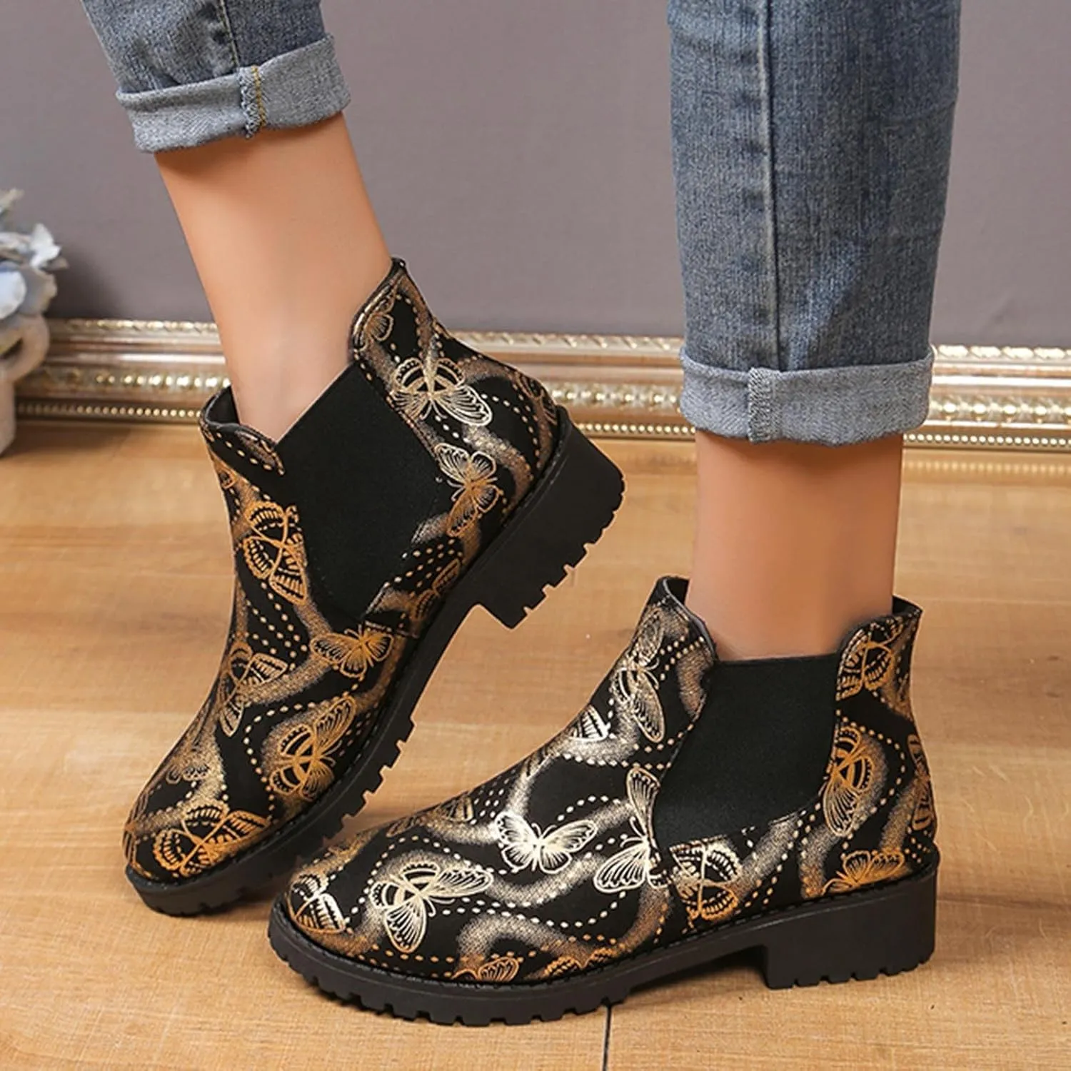 AMDBEL Fall Boots for Women 2024, Women's Ankle Boots Low Heel Flat Short Boots Fashion Winter Chelsea Booties Shoes