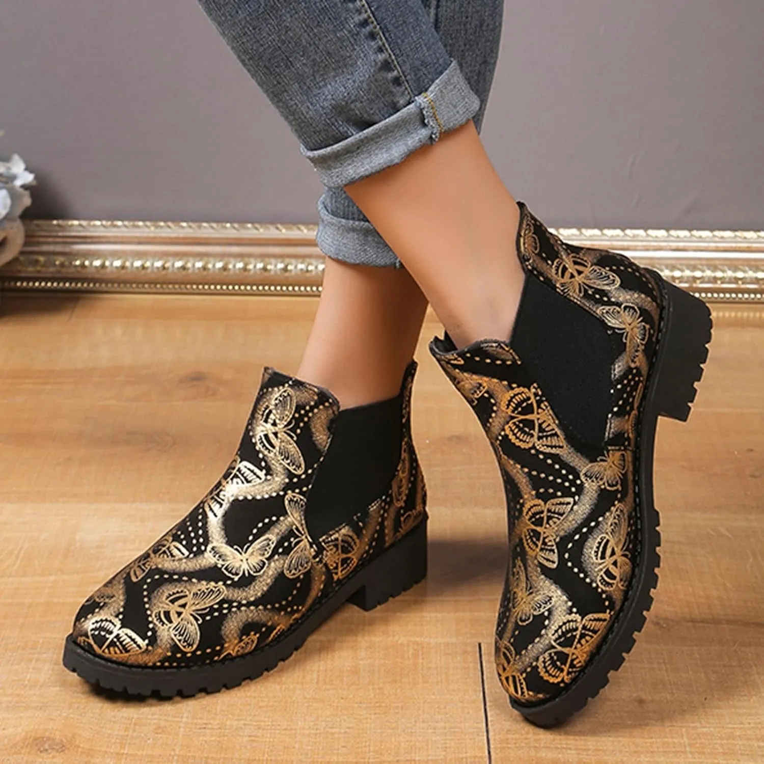 AMDBEL Fall Boots for Women 2024, Women's Ankle Boots Low Heel Flat Short Boots Fashion Winter Chelsea Booties Shoes