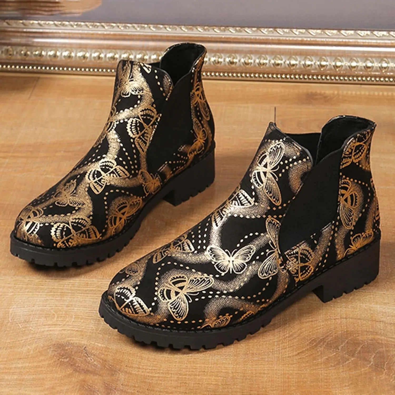 AMDBEL Fall Boots for Women 2024, Women's Ankle Boots Low Heel Flat Short Boots Fashion Winter Chelsea Booties Shoes