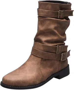 AMDBEL Fall Boots for Women 2024, Women's Ankle Boots Low Heel Slip On Boots Winter Ladies Mid Calf Booties Shoes