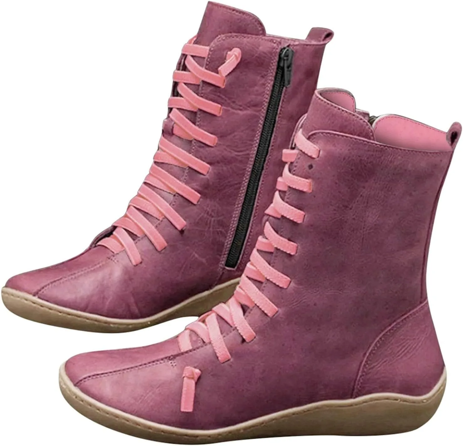 AMDBEL Winter Boots for Women 2024 Ankle Boots Low Heel Arch Support Side Zipper Mid Calf Boots Walking Booties