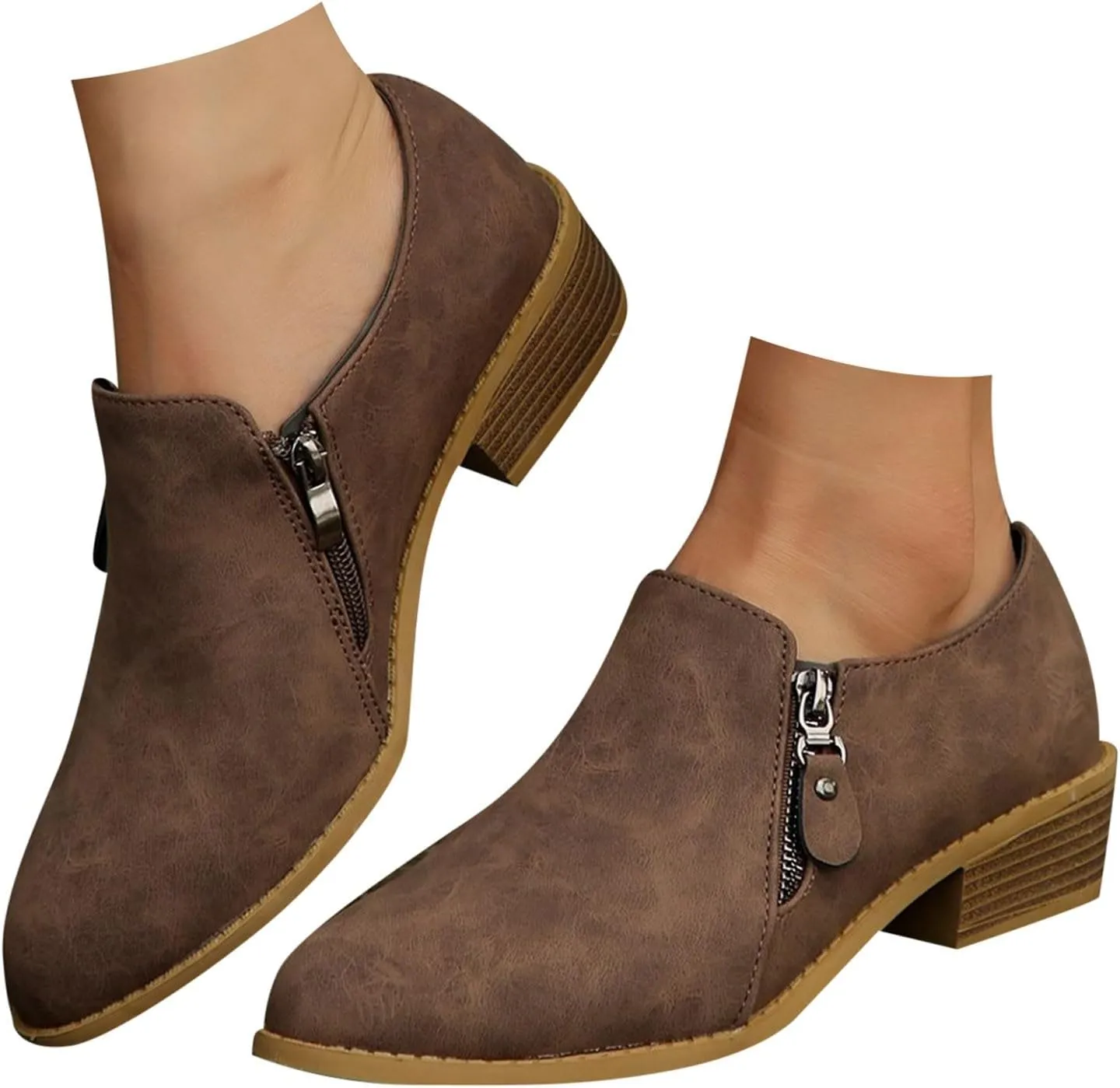 AMDBEL Winter Boots for Women 2024 Ankle Boots Low Heel Closed Toe Slip On Flat Boots Ladies Walking Short Booties