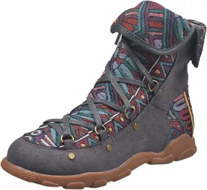 AMDBEL Winter Boots for Women 2024 Ankle Boots Low Heel Lace Up Short Boots Bohemian Winter Vintage Booties Shoes