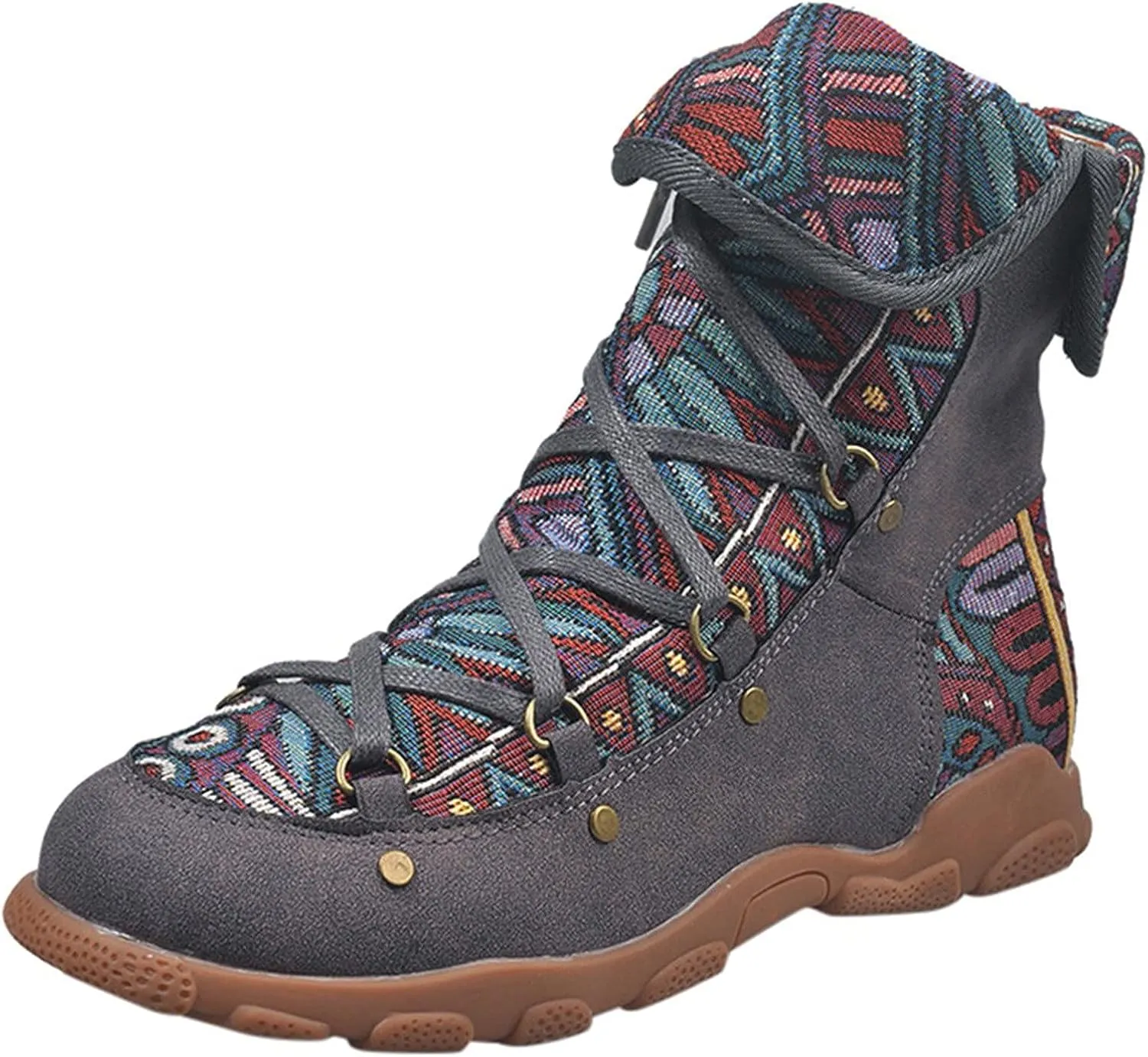 AMDBEL Winter Boots for Women 2024 Ankle Boots Low Heel Lace Up Short Boots Bohemian Winter Vintage Booties Shoes