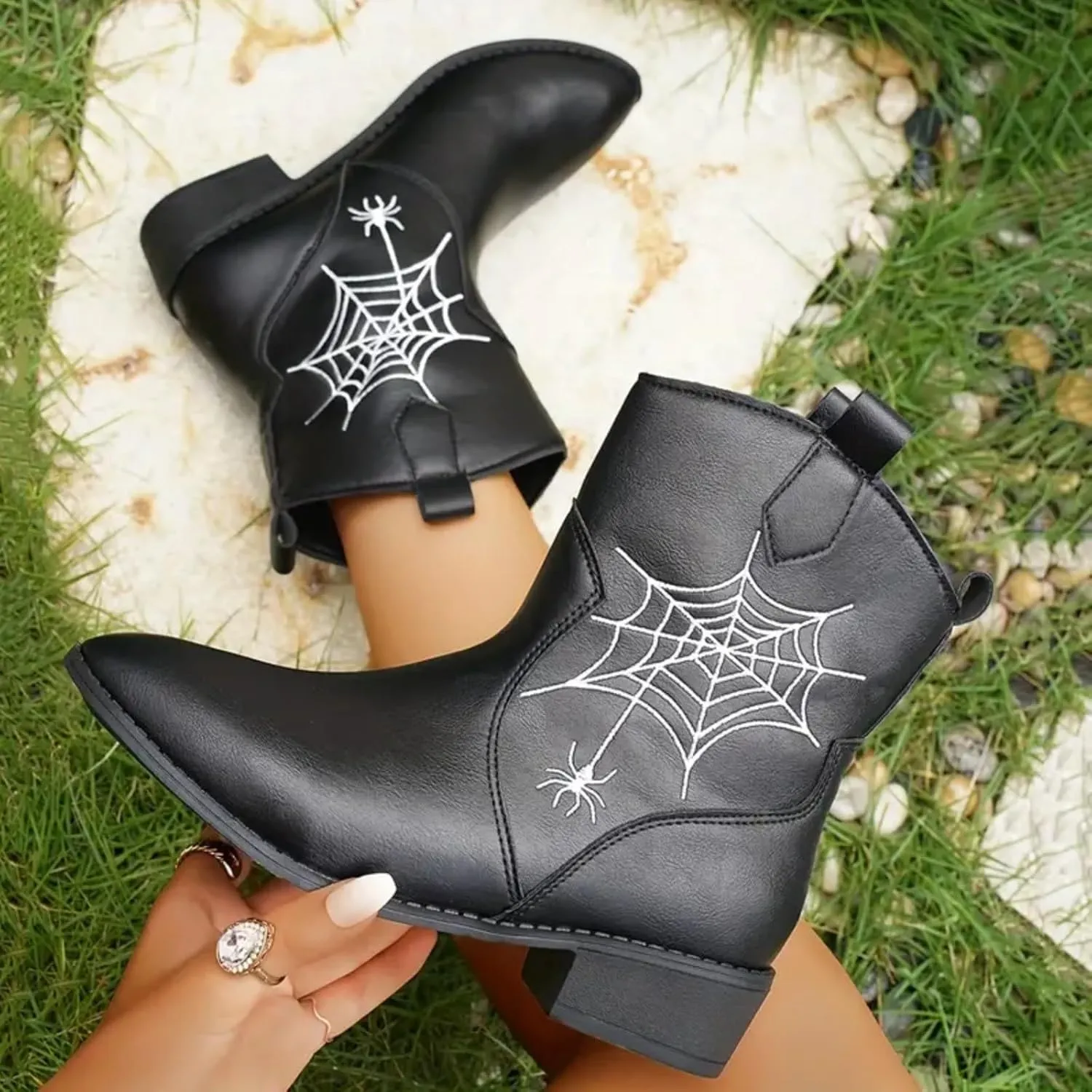 AMDBEL Womens Boots Ankle, Women's Ankle Boots Low Heel Ponited Toe Slip On Boots Ladies Party Short Booties